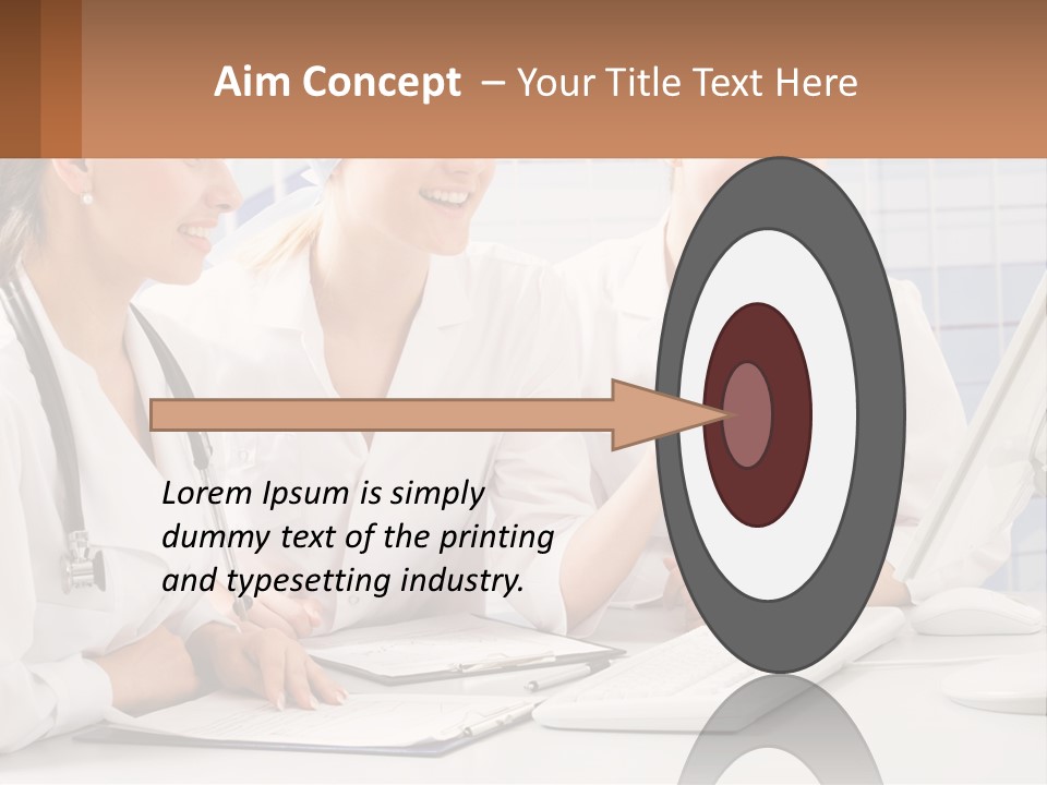 Three Women In White Lab Coats Are Looking At A Computer Screen PowerPoint Template