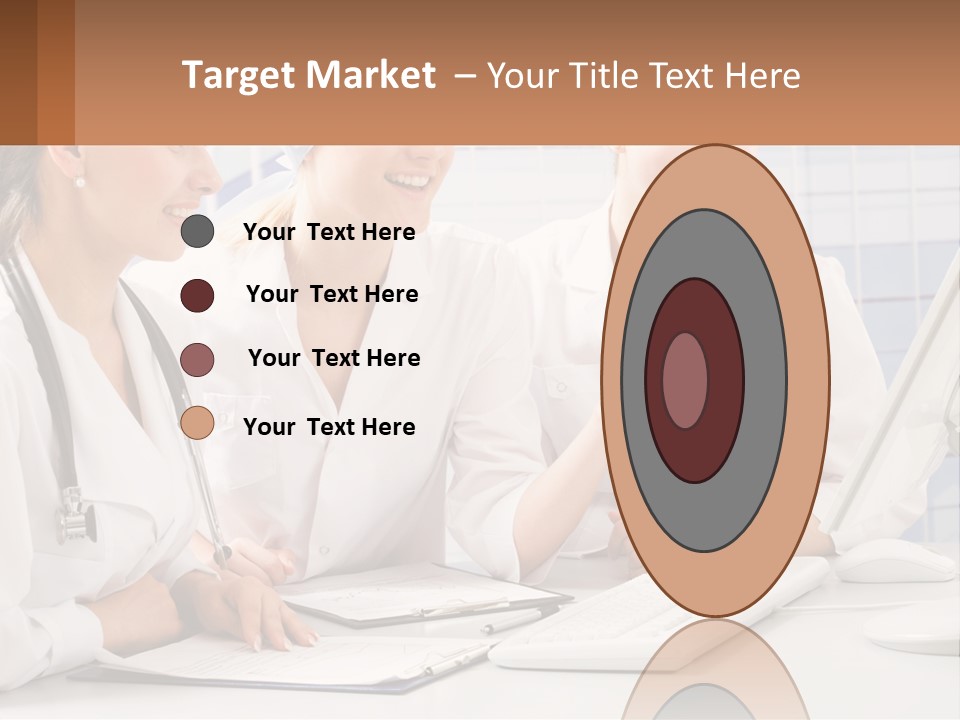 Three Women In White Lab Coats Are Looking At A Computer Screen PowerPoint Template