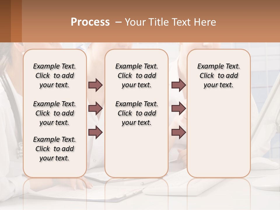 Three Women In White Lab Coats Are Looking At A Computer Screen PowerPoint Template