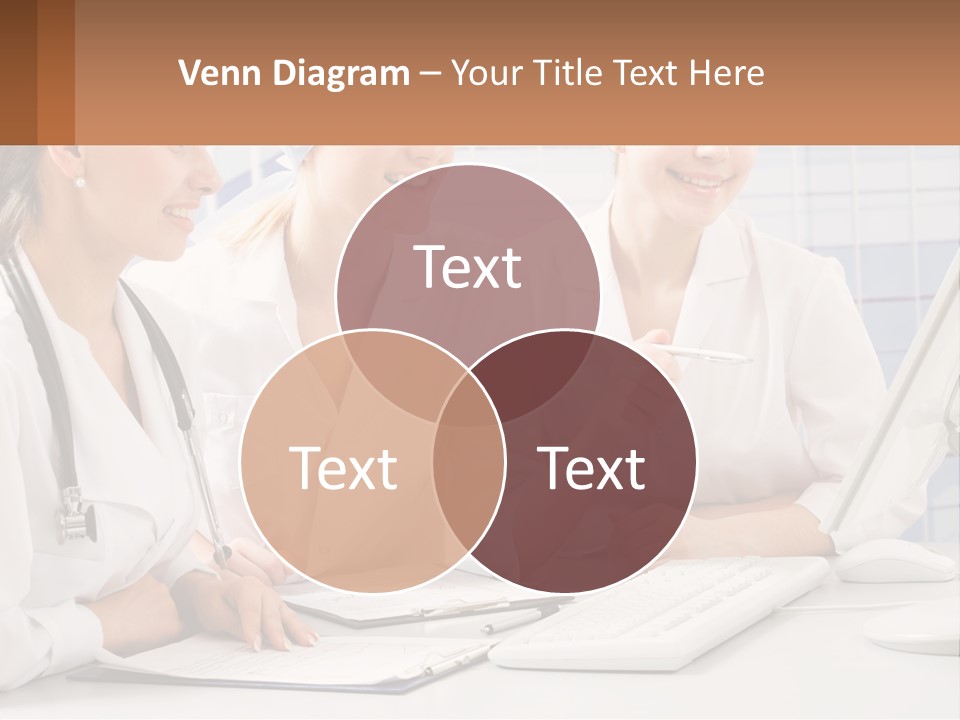 Three Women In White Lab Coats Are Looking At A Computer Screen PowerPoint Template