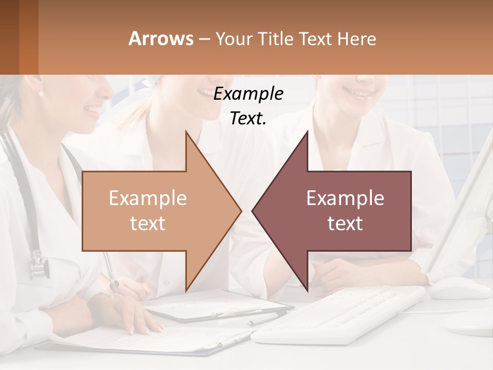 Three Women In White Lab Coats Are Looking At A Computer Screen PowerPoint Template