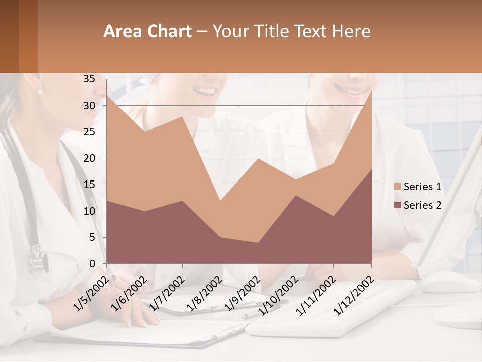 Three Women In White Lab Coats Are Looking At A Computer Screen PowerPoint Template