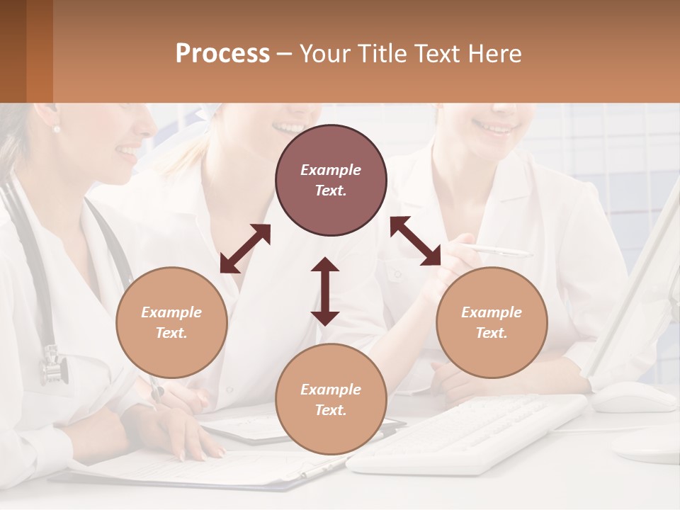 Three Women In White Lab Coats Are Looking At A Computer Screen PowerPoint Template