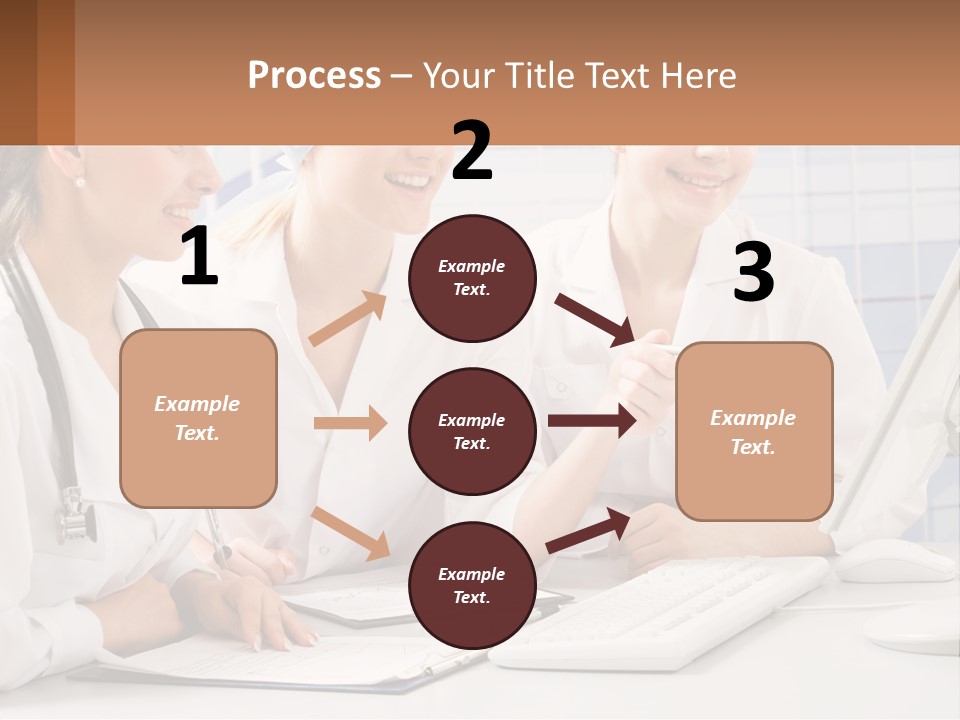 Three Women In White Lab Coats Are Looking At A Computer Screen PowerPoint Template