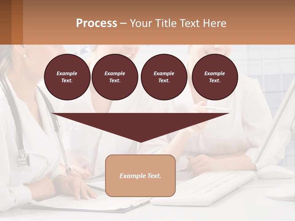Three Women In White Lab Coats Are Looking At A Computer Screen PowerPoint Template