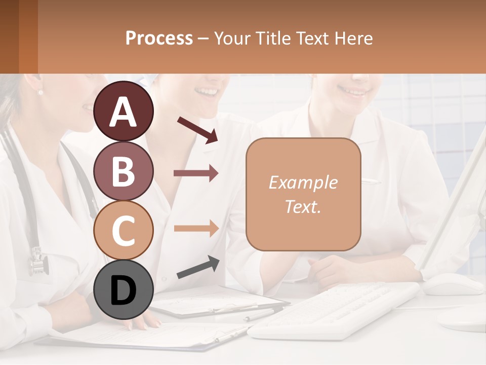 Three Women In White Lab Coats Are Looking At A Computer Screen PowerPoint Template