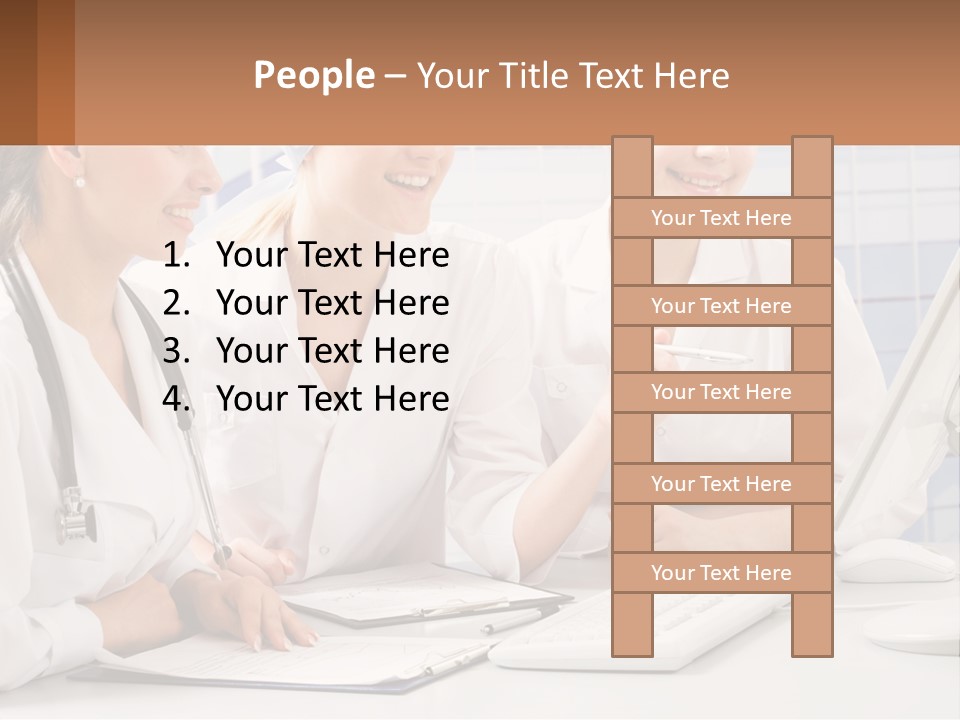 Three Women In White Lab Coats Are Looking At A Computer Screen PowerPoint Template