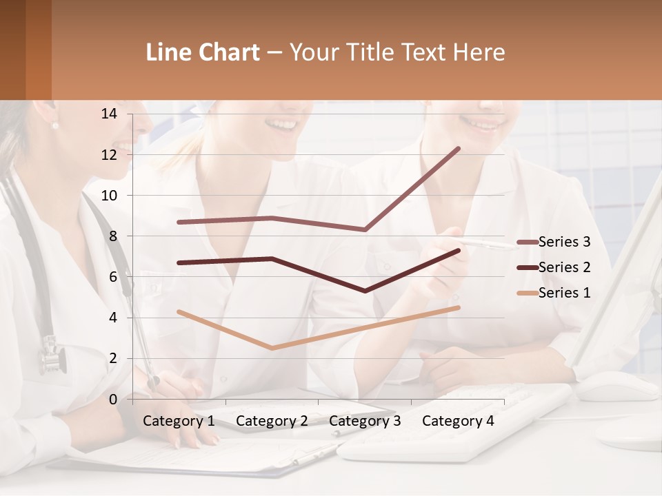 Three Women In White Lab Coats Are Looking At A Computer Screen PowerPoint Template