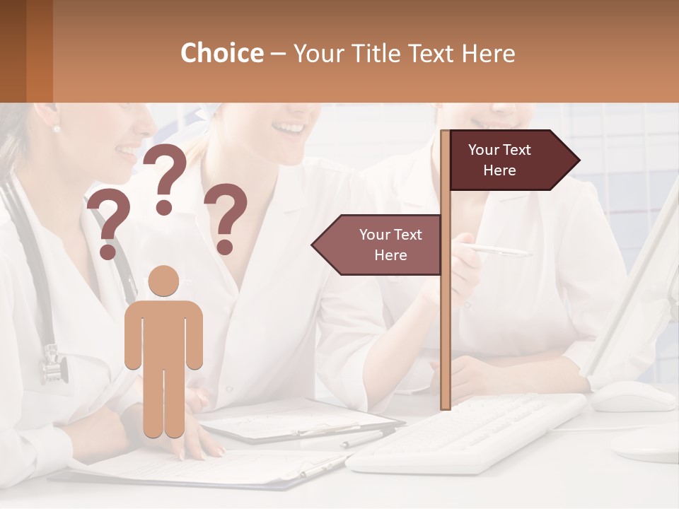 Three Women In White Lab Coats Are Looking At A Computer Screen PowerPoint Template