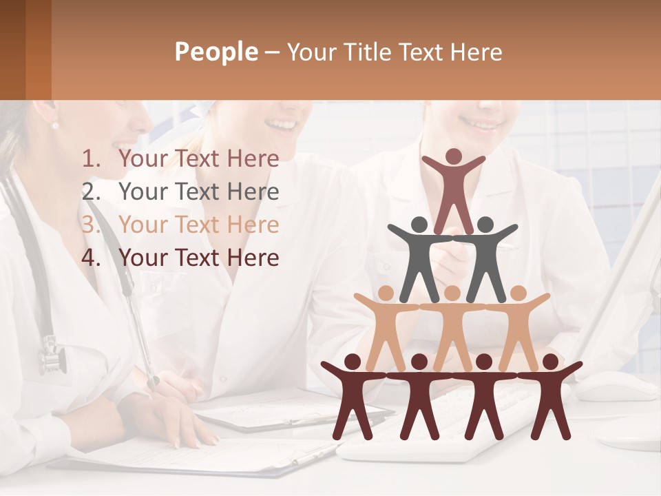 Three Women In White Lab Coats Are Looking At A Computer Screen PowerPoint Template