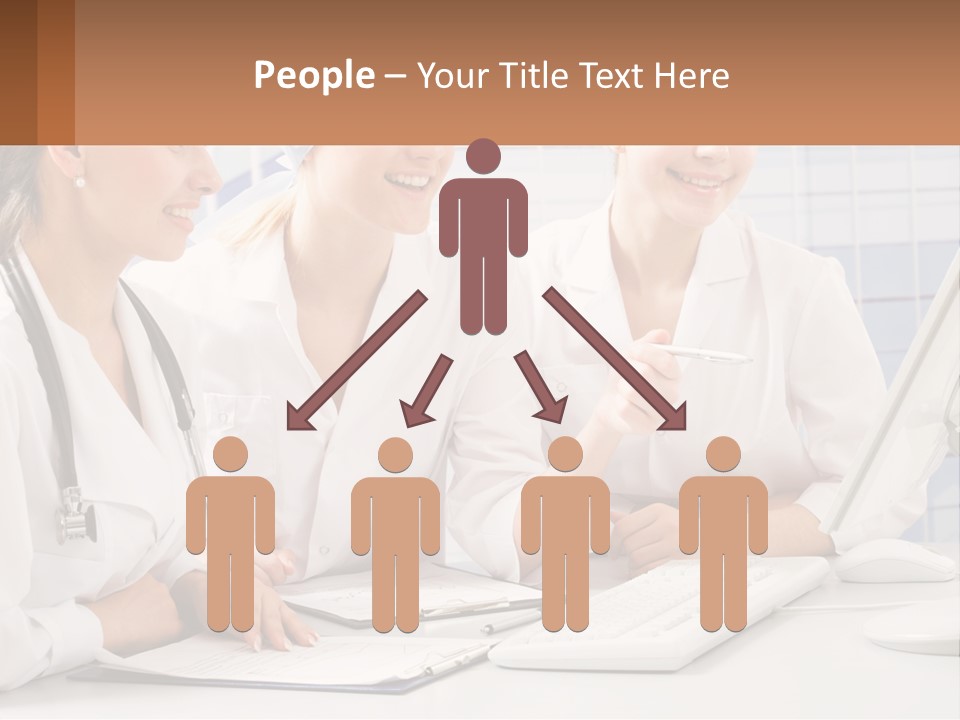 Three Women In White Lab Coats Are Looking At A Computer Screen PowerPoint Template