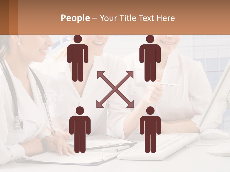 Three Women In White Lab Coats Are Looking At A Computer Screen PowerPoint Template