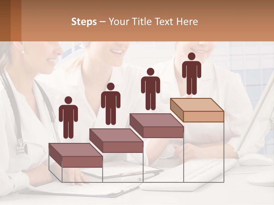 Three Women In White Lab Coats Are Looking At A Computer Screen PowerPoint Template