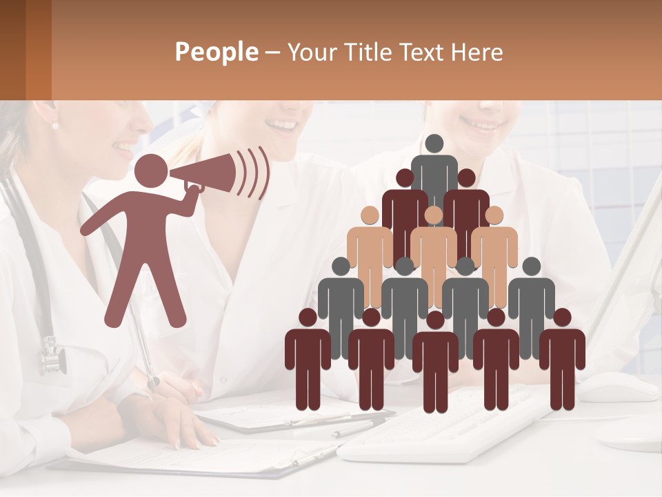 Three Women In White Lab Coats Are Looking At A Computer Screen PowerPoint Template