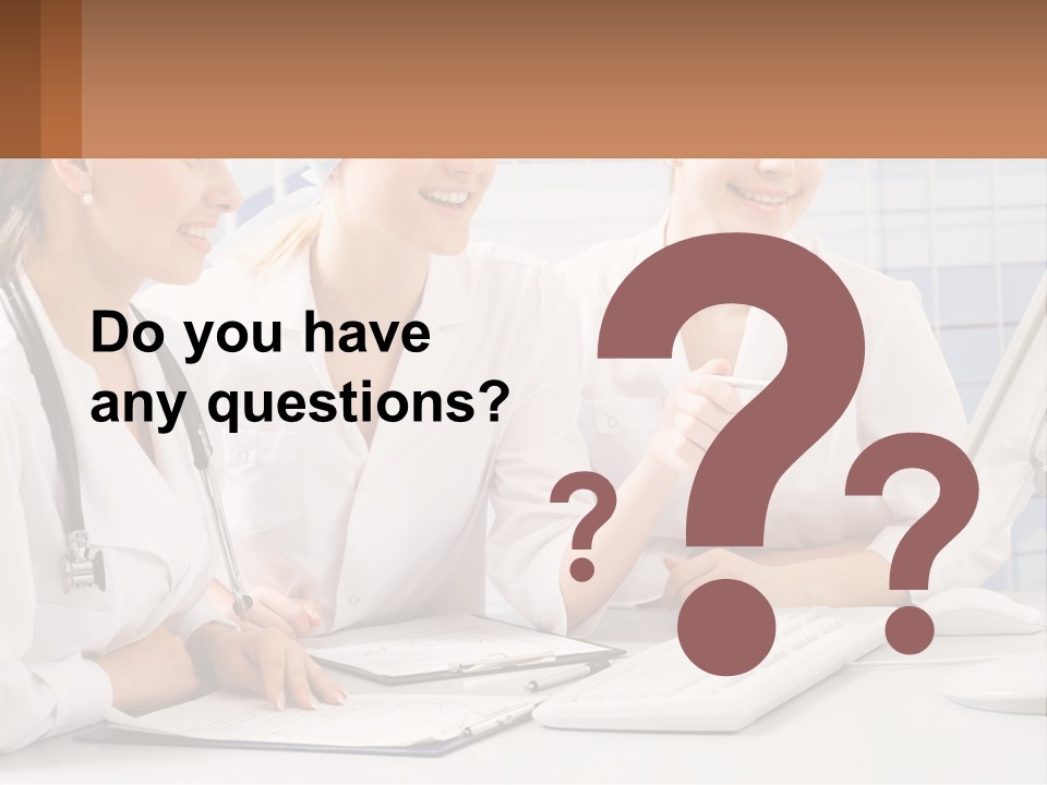 Three Women In White Lab Coats Are Looking At A Computer Screen PowerPoint Template