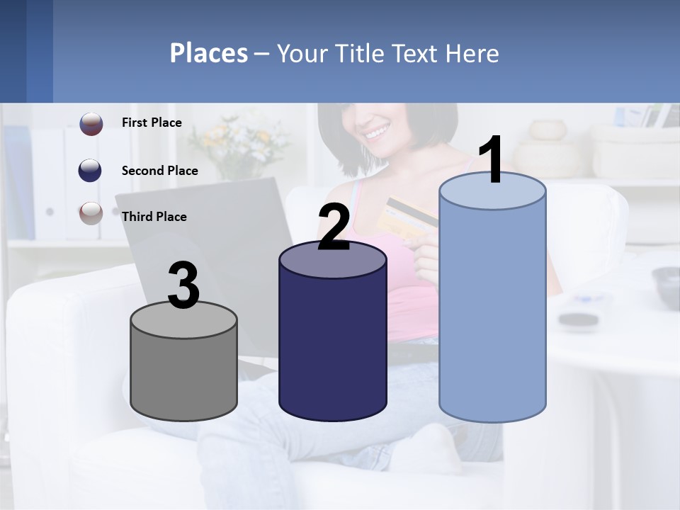 A Woman Sitting On A Couch Holding A Credit Card And A Laptop PowerPoint Template