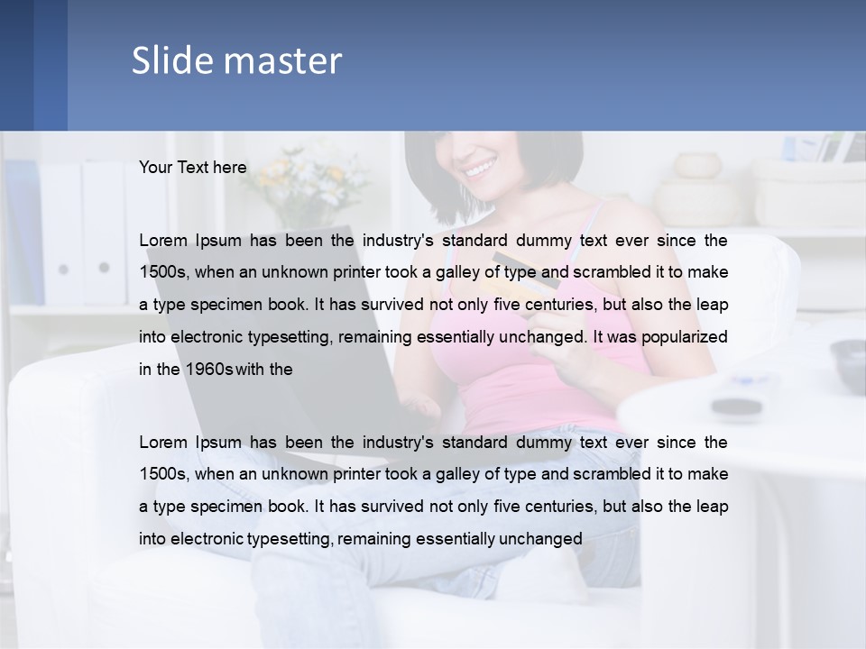 A Woman Sitting On A Couch Holding A Credit Card And A Laptop PowerPoint Template