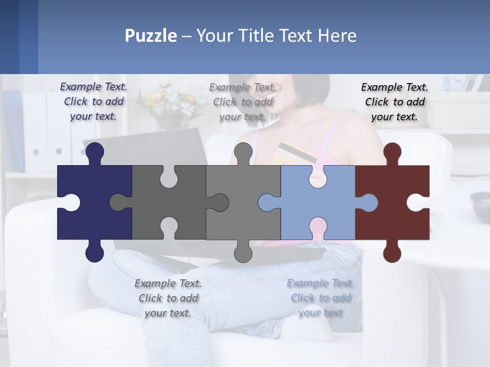 A Woman Sitting On A Couch Holding A Credit Card And A Laptop PowerPoint Template