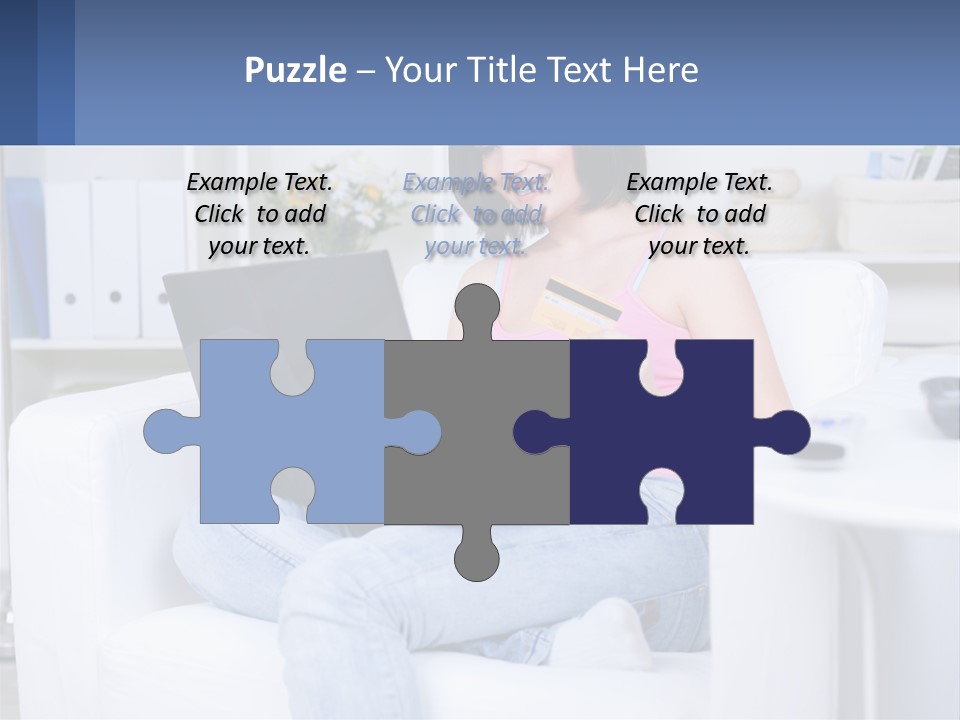 A Woman Sitting On A Couch Holding A Credit Card And A Laptop PowerPoint Template