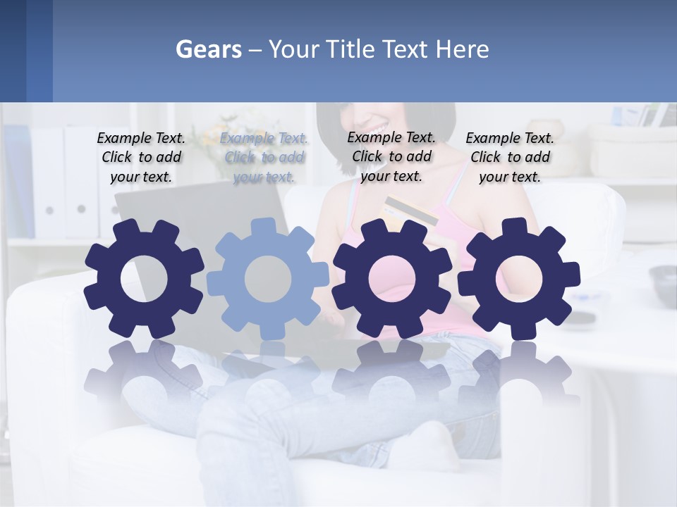 A Woman Sitting On A Couch Holding A Credit Card And A Laptop PowerPoint Template