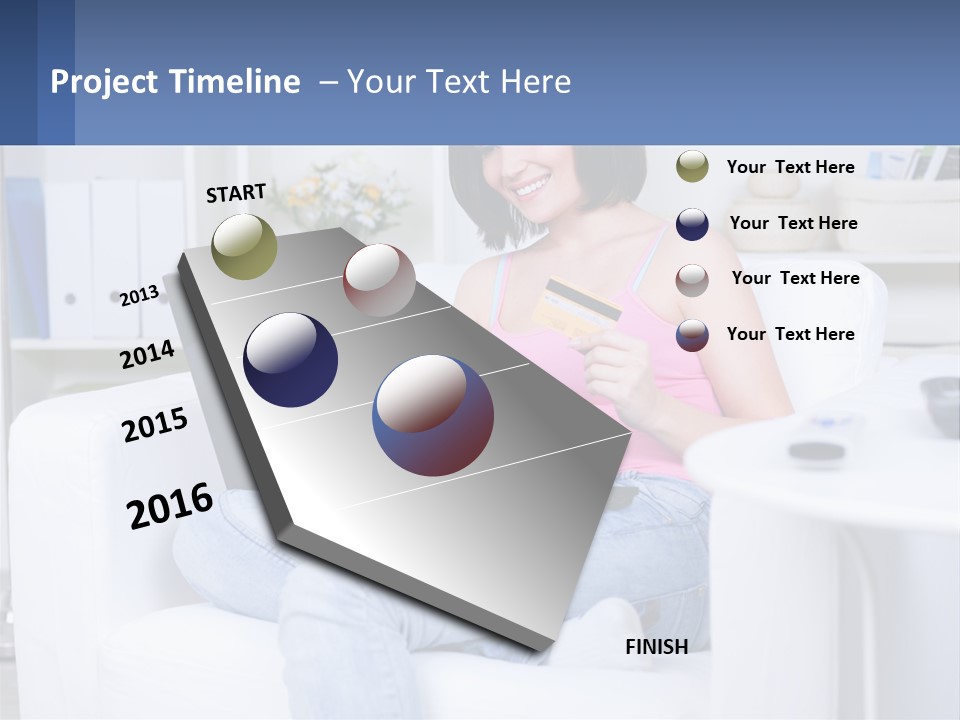 A Woman Sitting On A Couch Holding A Credit Card And A Laptop PowerPoint Template