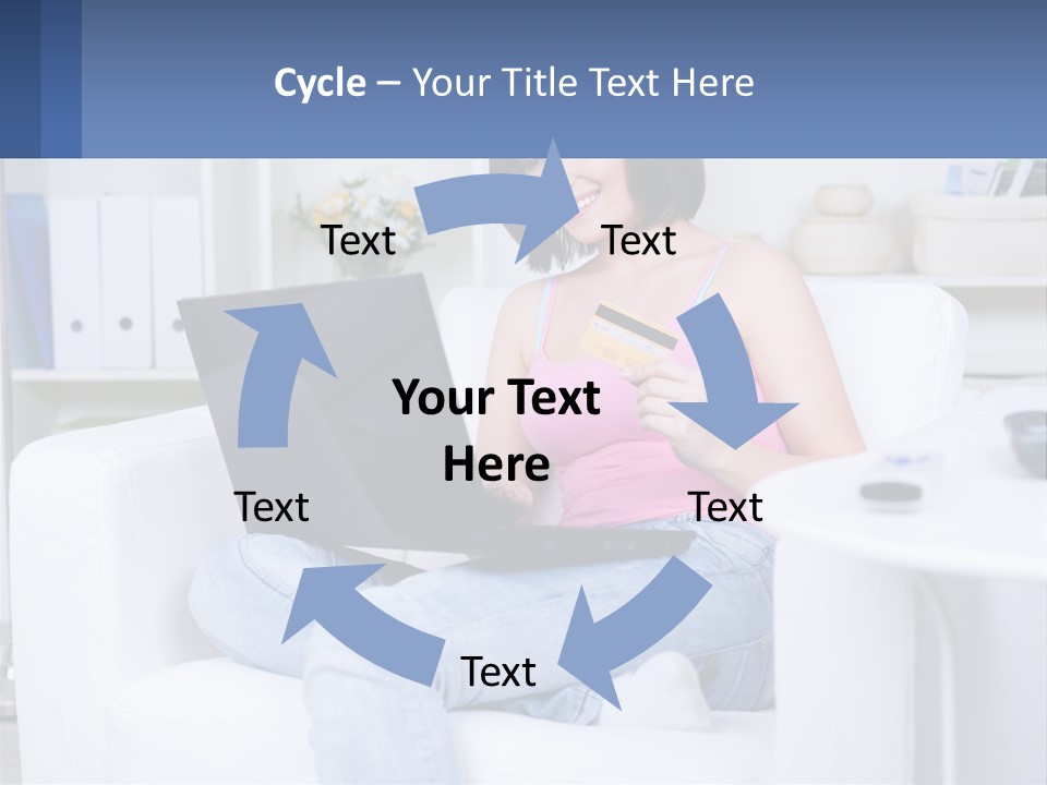 A Woman Sitting On A Couch Holding A Credit Card And A Laptop PowerPoint Template