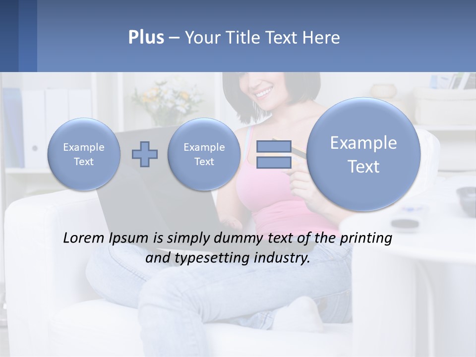 A Woman Sitting On A Couch Holding A Credit Card And A Laptop PowerPoint Template