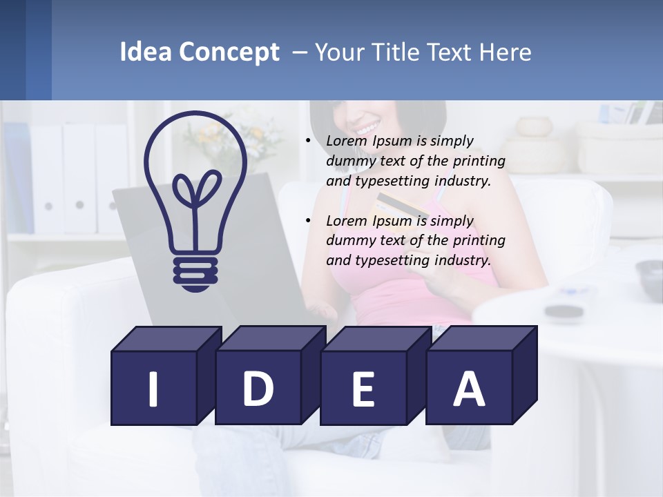 A Woman Sitting On A Couch Holding A Credit Card And A Laptop PowerPoint Template