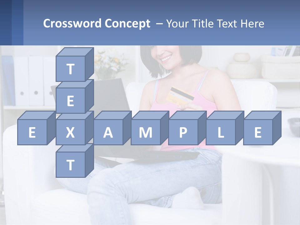 A Woman Sitting On A Couch Holding A Credit Card And A Laptop PowerPoint Template