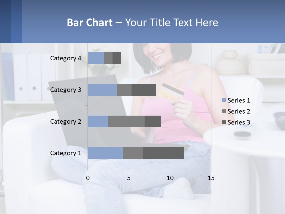 A Woman Sitting On A Couch Holding A Credit Card And A Laptop PowerPoint Template
