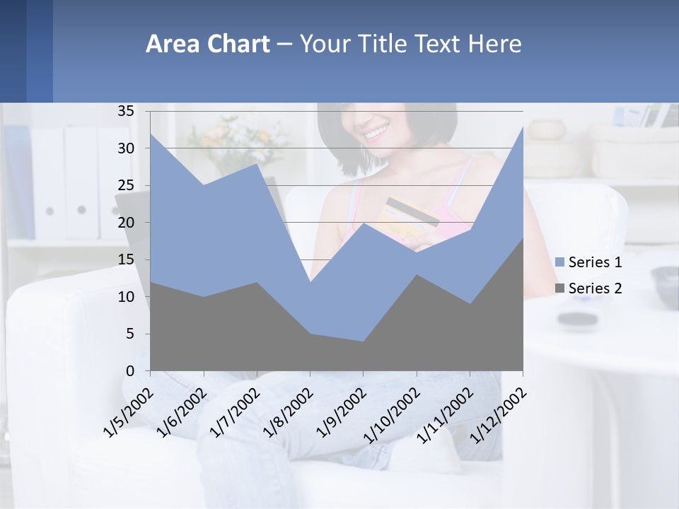 A Woman Sitting On A Couch Holding A Credit Card And A Laptop PowerPoint Template