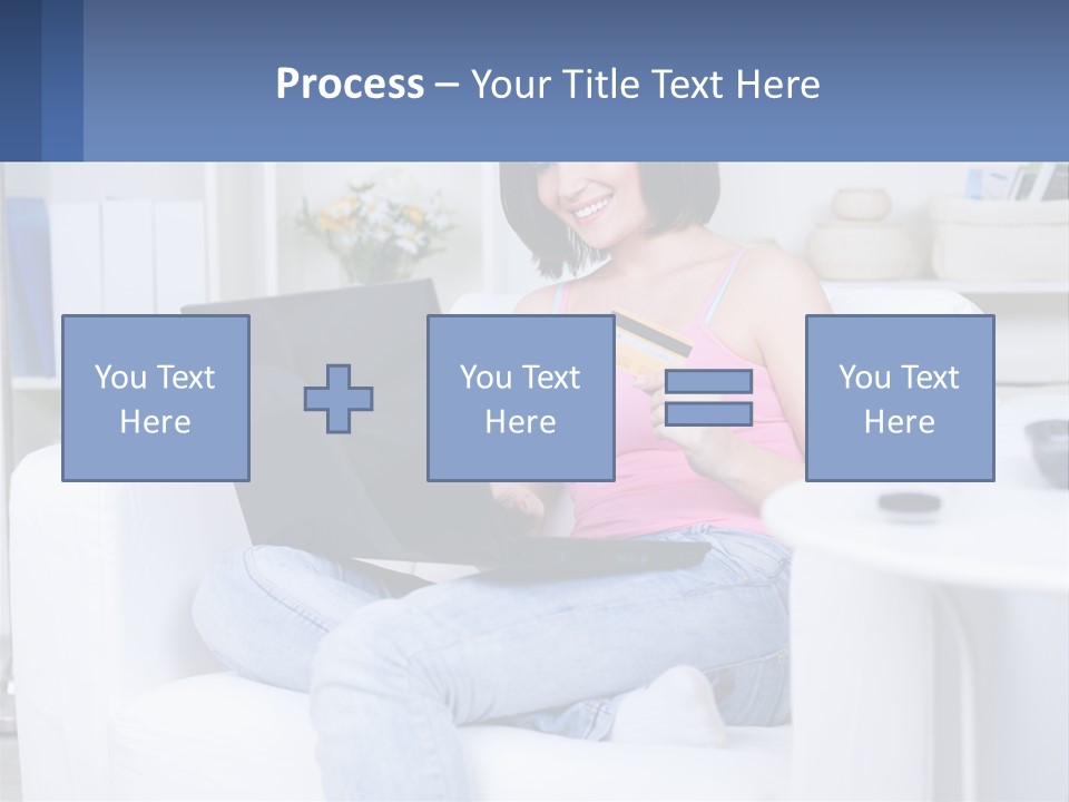 A Woman Sitting On A Couch Holding A Credit Card And A Laptop PowerPoint Template