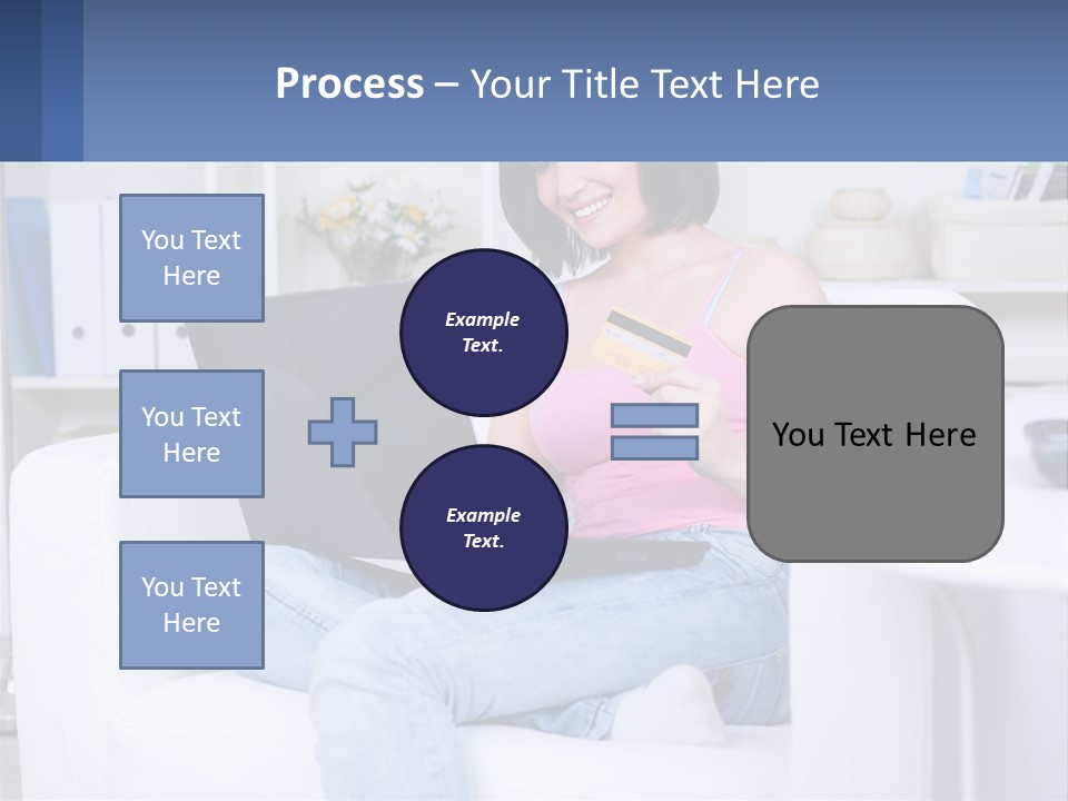 A Woman Sitting On A Couch Holding A Credit Card And A Laptop PowerPoint Template