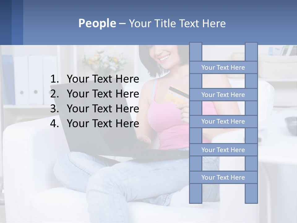 A Woman Sitting On A Couch Holding A Credit Card And A Laptop PowerPoint Template