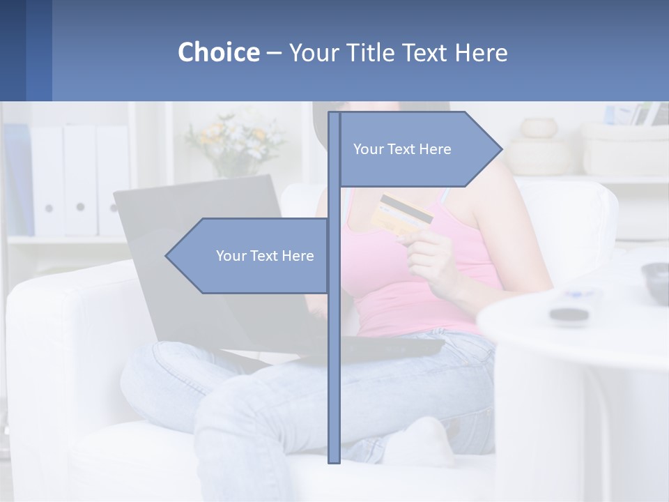 A Woman Sitting On A Couch Holding A Credit Card And A Laptop PowerPoint Template