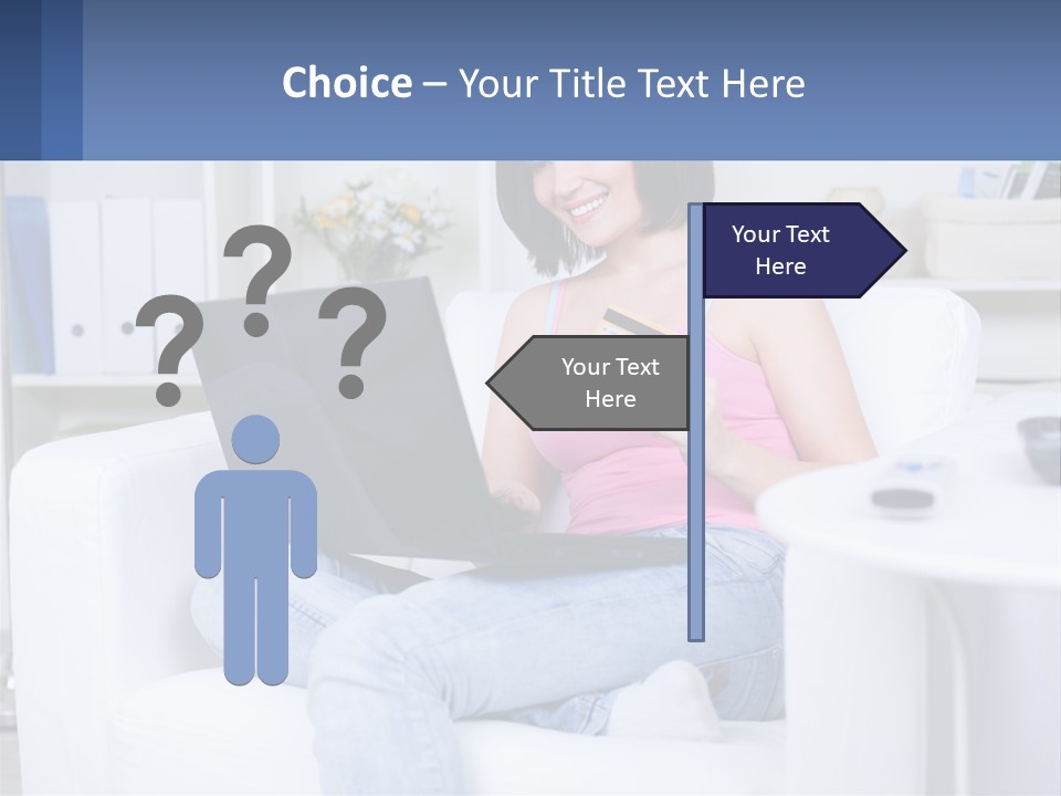 A Woman Sitting On A Couch Holding A Credit Card And A Laptop PowerPoint Template