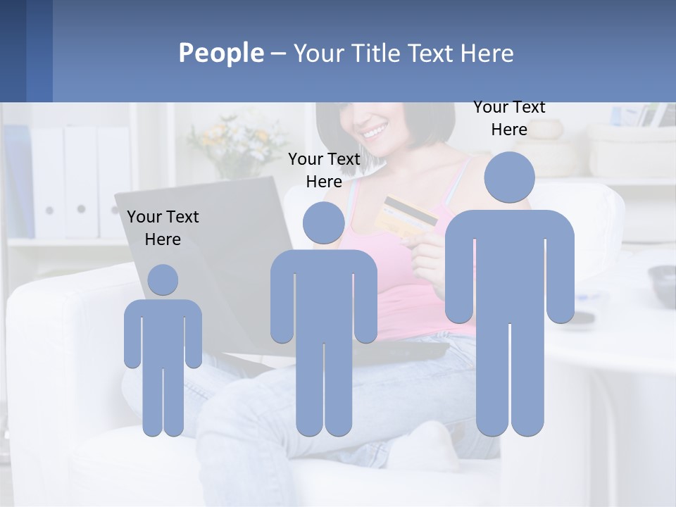 A Woman Sitting On A Couch Holding A Credit Card And A Laptop PowerPoint Template