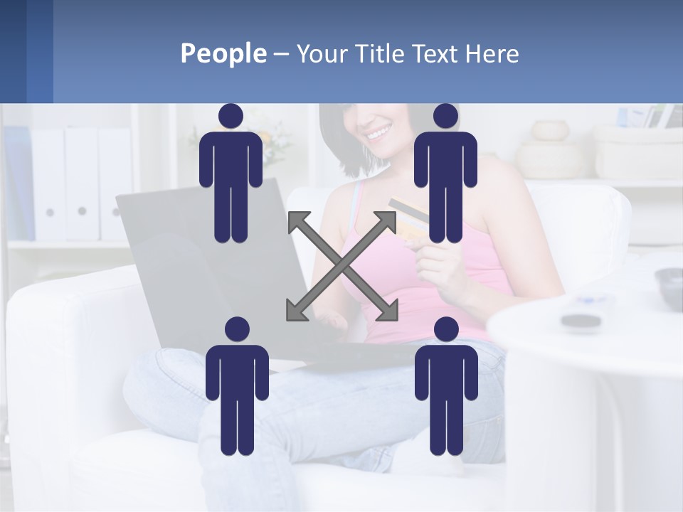 A Woman Sitting On A Couch Holding A Credit Card And A Laptop PowerPoint Template