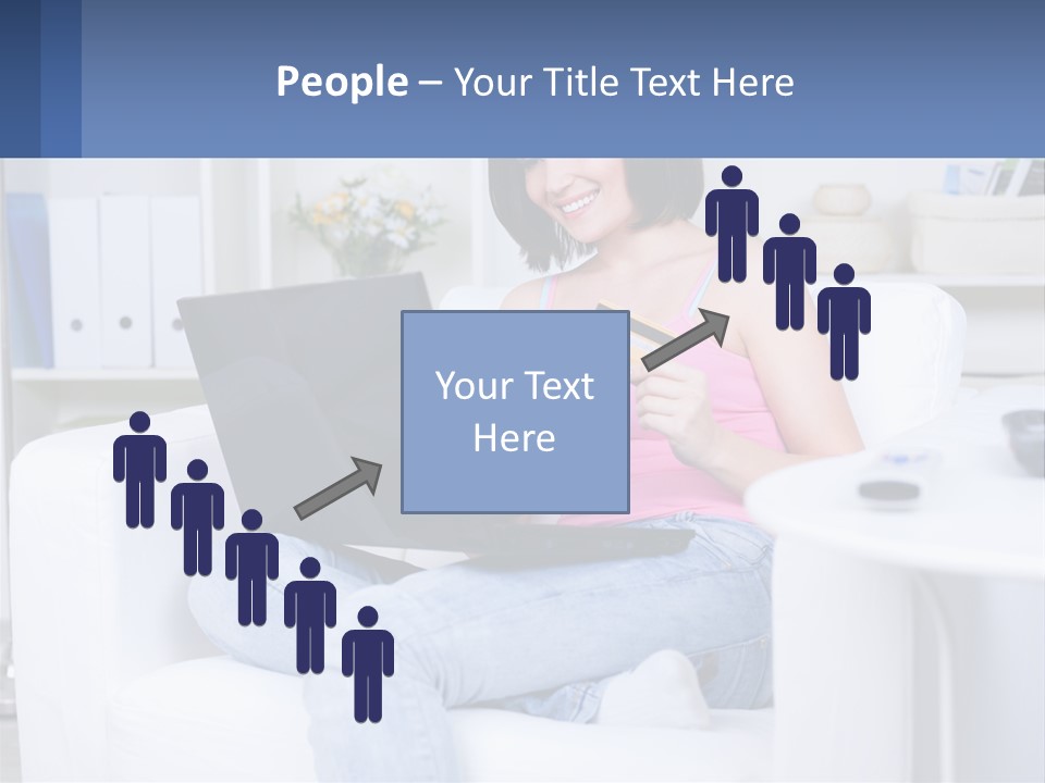 A Woman Sitting On A Couch Holding A Credit Card And A Laptop PowerPoint Template