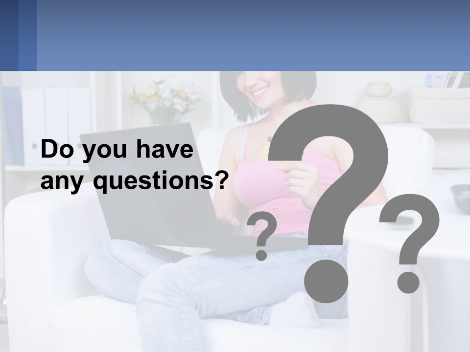 A Woman Sitting On A Couch Holding A Credit Card And A Laptop PowerPoint Template