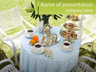 A Table Topped With Plates Of Food And Cups Of Coffee PowerPoint Template