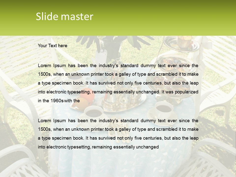 A Table Topped With Plates Of Food And Cups Of Coffee PowerPoint Template