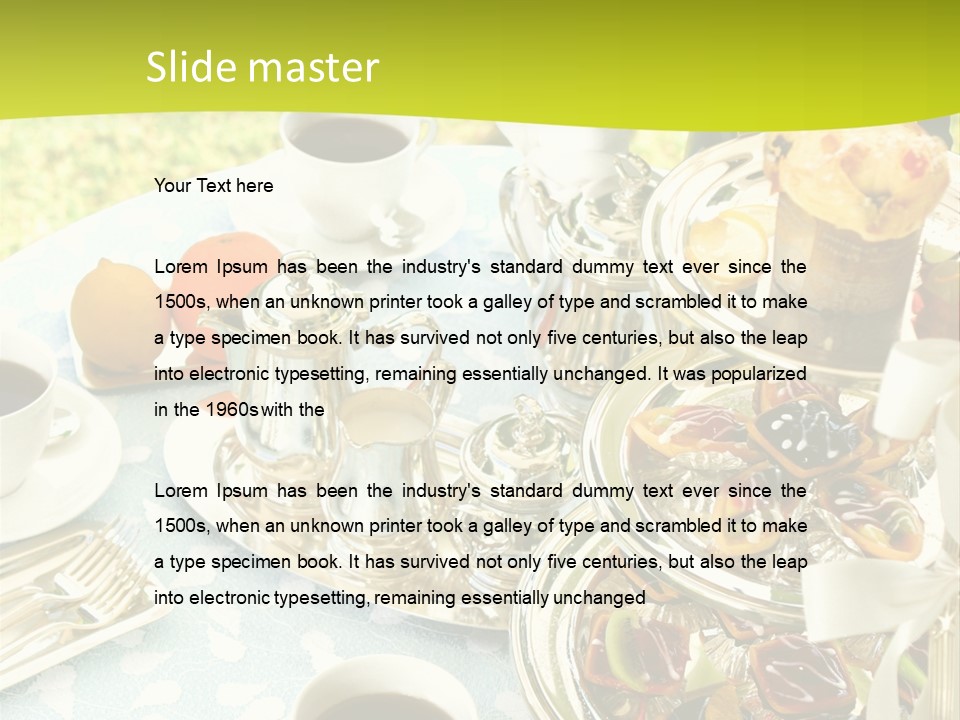 A Table Topped With Cups Of Coffee And Pastries PowerPoint Template