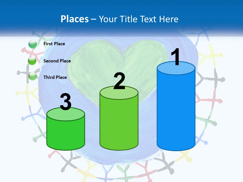 A Green Heart On A Blue Circle With People Around It PowerPoint Template