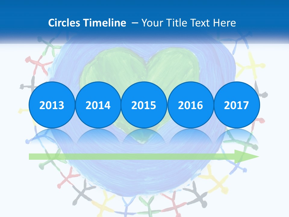 A Green Heart On A Blue Circle With People Around It PowerPoint Template