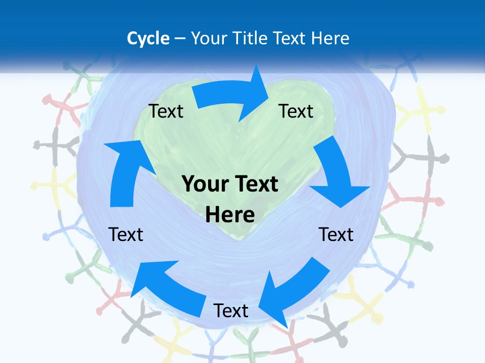A Green Heart On A Blue Circle With People Around It PowerPoint Template