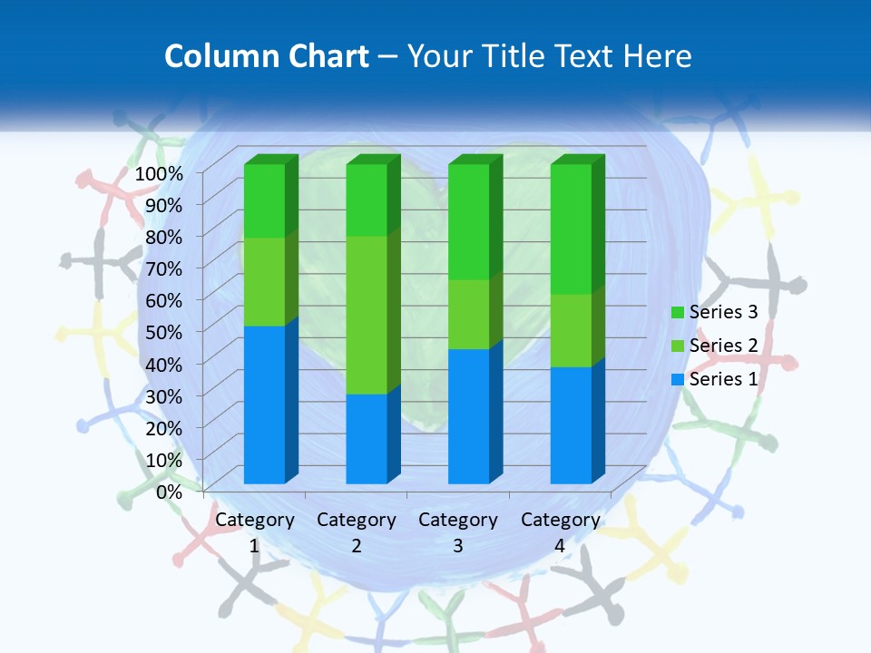 A Green Heart On A Blue Circle With People Around It PowerPoint Template
