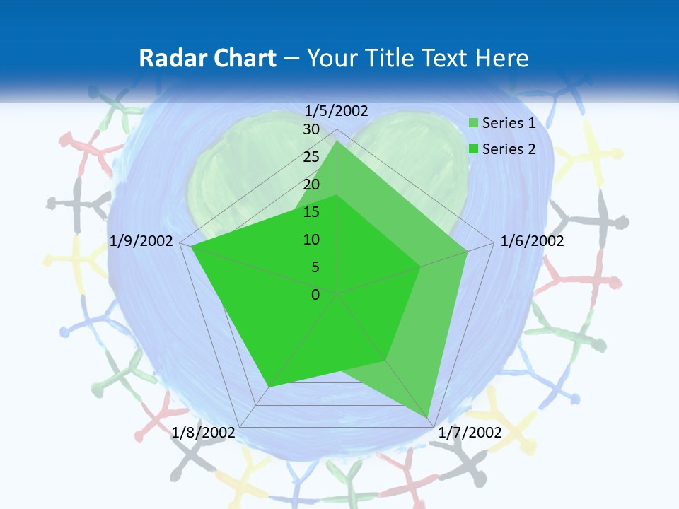 A Green Heart On A Blue Circle With People Around It PowerPoint Template