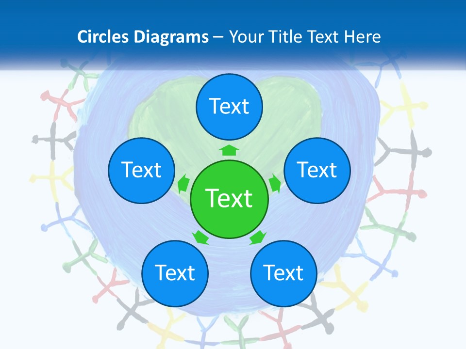 A Green Heart On A Blue Circle With People Around It PowerPoint Template
