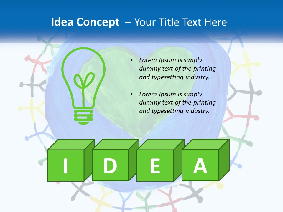 A Green Heart On A Blue Circle With People Around It PowerPoint Template